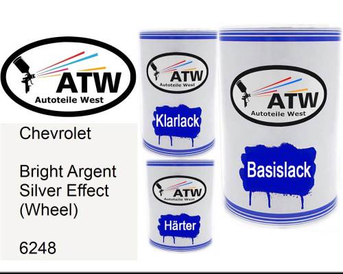 Chevrolet, Bright Argent Silver Effect (Wheel), 6248: 500ml Lackdose + 500ml Klarlack + 250ml Härter - Set, von ATW Autoteile West.